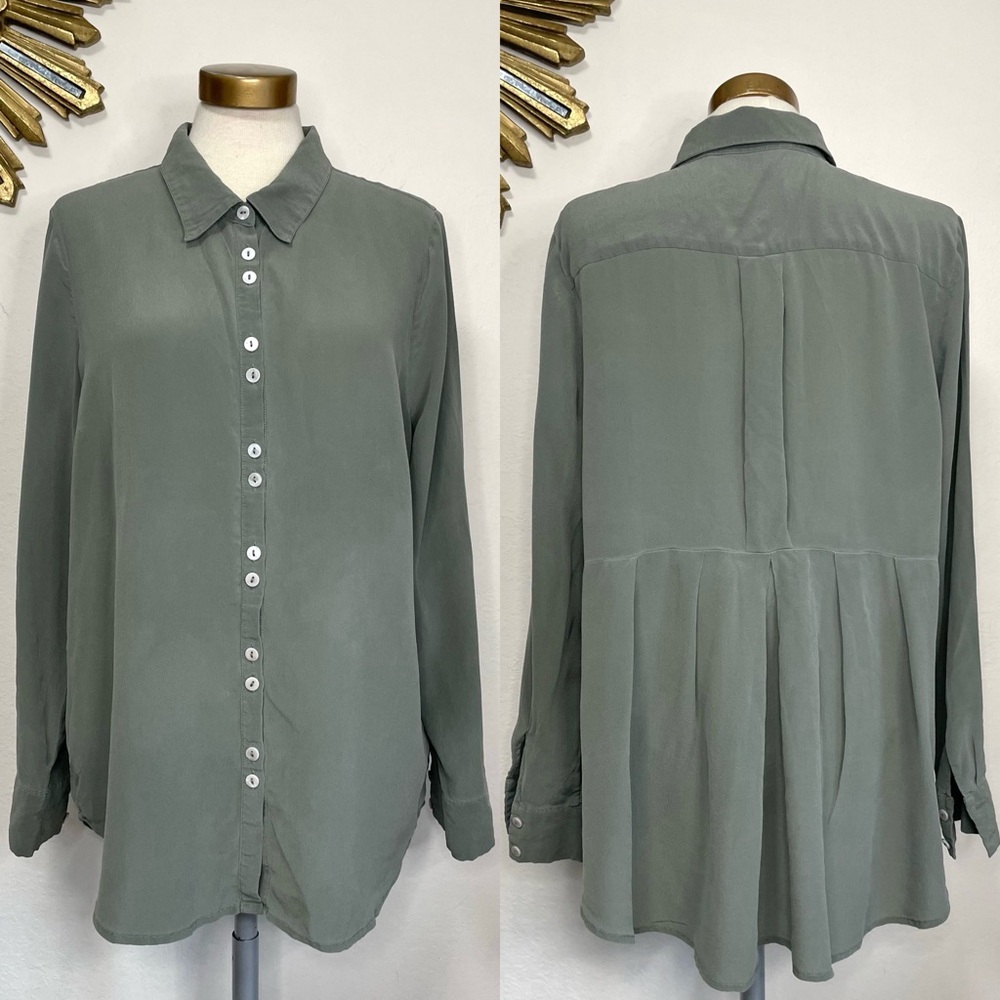 Soft Surroundings Silk Button Down Long Sleeve Top - image 1